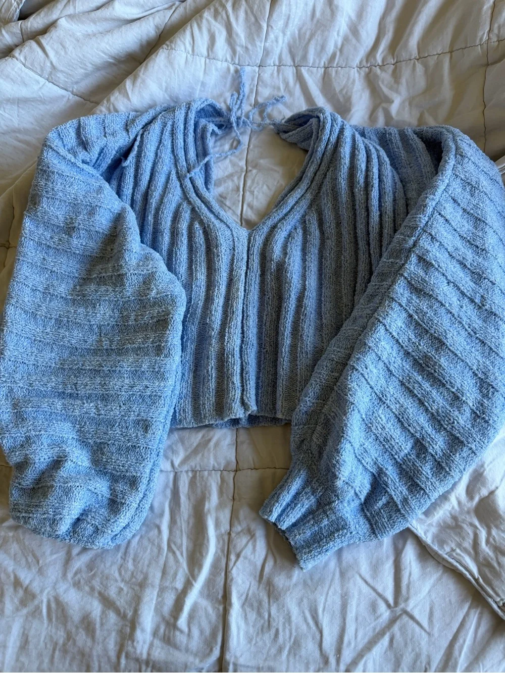 Free people Light Blue V-Neck Cropped Ribbed Sweater - Women